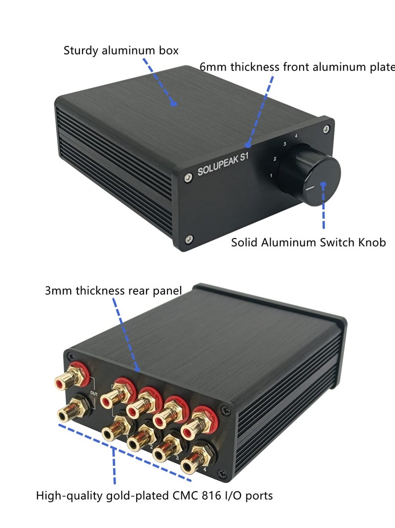 SOLUPEAK RCA Switch Stereo 4 in 1 Out Audio Signal Source Switcher HiFi Input Selector Splitter Box S1 - Image 2